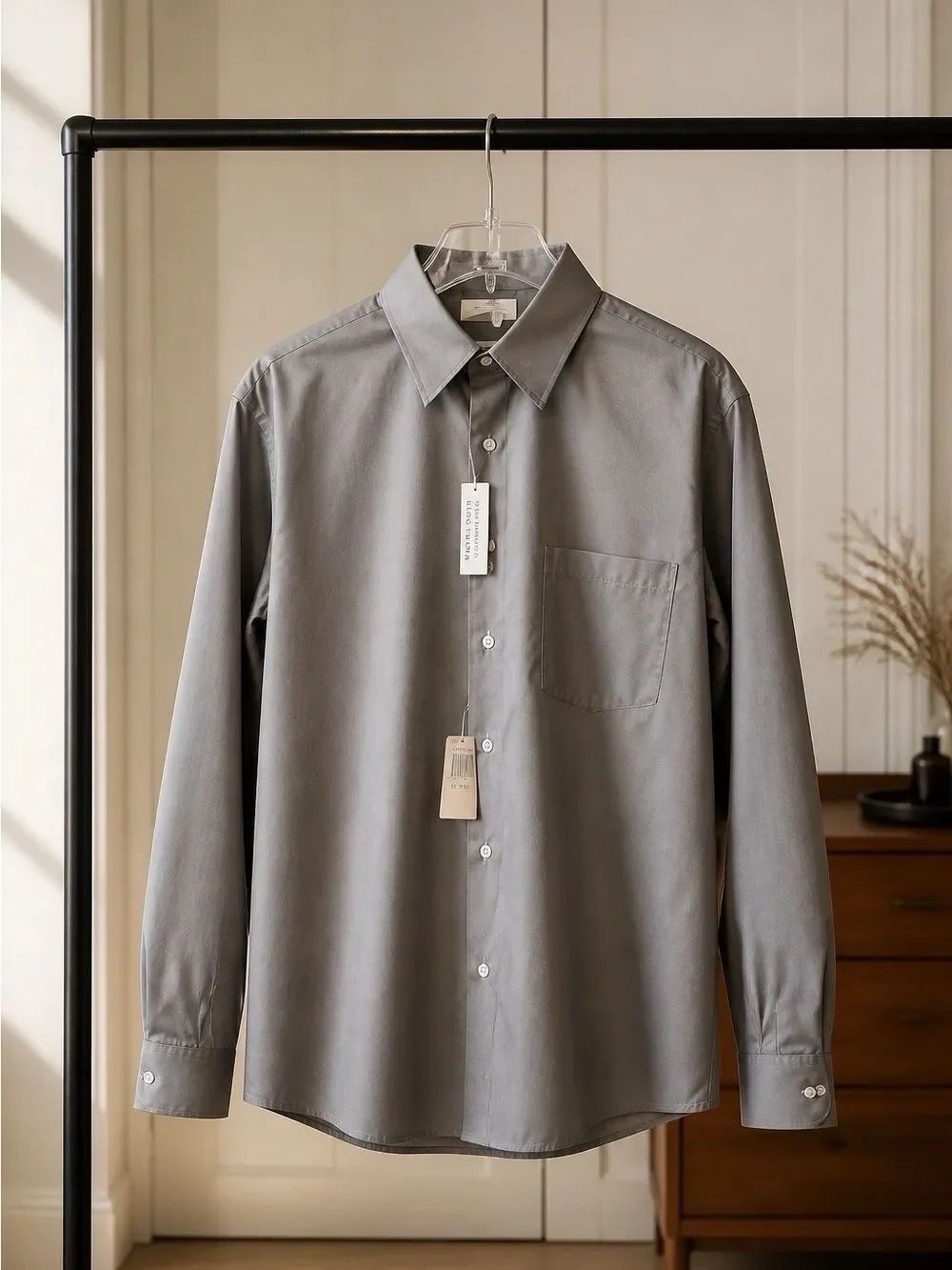 GRAY POPLIN WRINKLE FREE LONG SLEEVE SHIRT BY VANHEUSEN 16 1/2 32/33